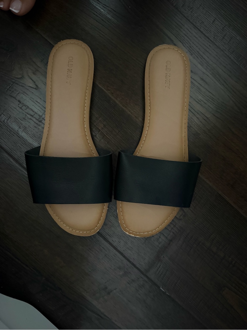 Old Navy Black and Tan Slide Sandals for Women